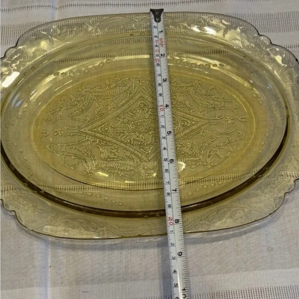 VTG Federal Madrid Amber Depression 4 pc Set Platter Serving Bowl‎ Creamer Sugar
